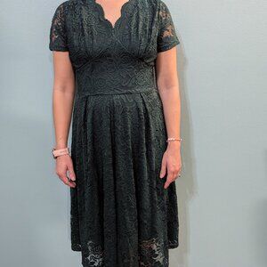Hunter green lace knee length dress